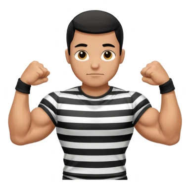 Prisoner with prison black and white striped tshirt flexing biceps sticker