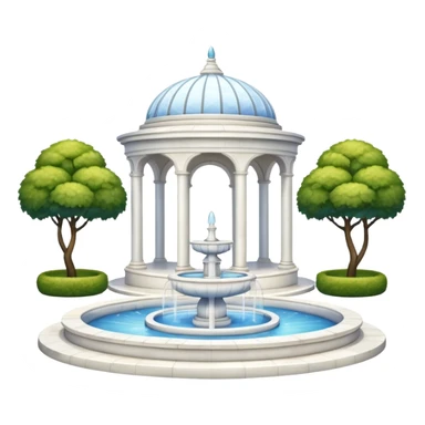 White luxurious expensive shiny new brilliant gorgeous marble pavilion  with benches and a garden and a marble fountain  sticker