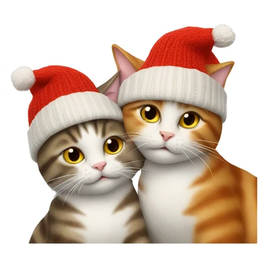 Two cats selfie hugging, the left one is wearing a red bobble hat sticker