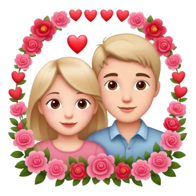 “Happy birthday” banner with hearts and flowers and daughter and son sticker