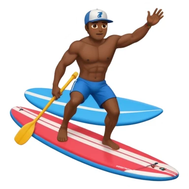 Dark muscular SUP surfer Hawaii wearing a baseball cap sticker
