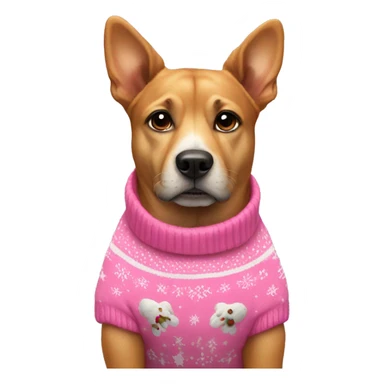 Dog wearing pink Christmas sweater sticker