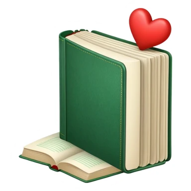 green book standing upright with visible pages and a red heart peeking out from behind the book sticker