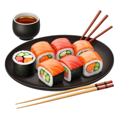 Sushi rolls rice outside restaurant plate sticker