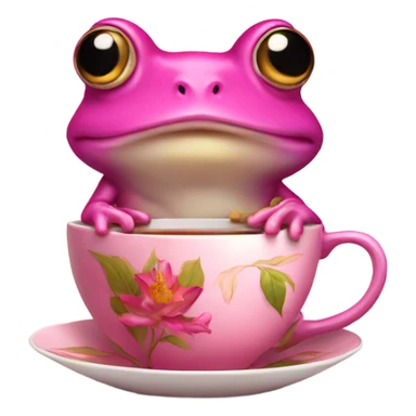 Pink frog sipping on tea sticker