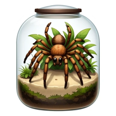 Close-up collage of a pet spider like tarantula, inside a large terrarium. Soft natural lighting highlights their textures and details. Transparent background sticker
