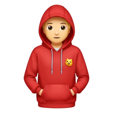 Red hoodie with drawstring and front pocket sticker