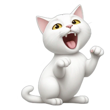 white cat that opens its mouth wide and points its paw towards its mouth sticker