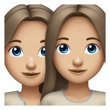 Generate emojis where 2 girls are up to their shoulders standing next to each other, one with blue eyes with medium long hair, hair color is very light brown, the other with blue eyes with long dark brown hair sticker