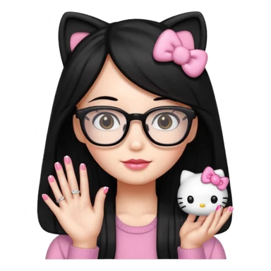 Nails cute hello kitty wear glasses black long  hair sticker