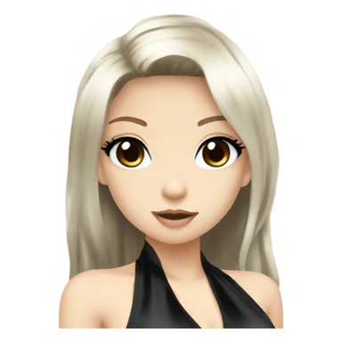 hime gyaru girl with LONG SILKY BLACK HAIR, with black satin halter top with chest, very pale skin and pretty brown monolid eyes sticker