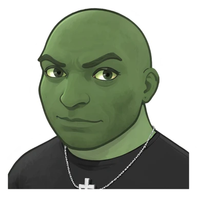 balkan white guy masculine biceps with dark brown hair as buzz cut and thick eyebrows with a slit on them wearing a black shirt that is tight and you can see his muscles dark brown eyes and wearing a small silver cross necklace sticker