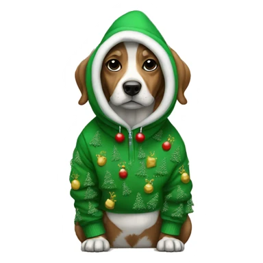 dog wearing a christmas tree hoodie sticker