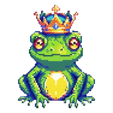 frog king with crown and glowing aura sticker