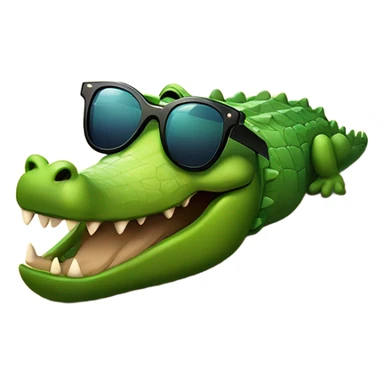 alligator with sunglasses laying on a beach under a palm tree by the ocean sticker