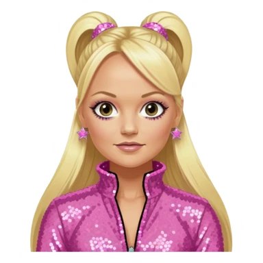 Emma Bunton from Spice Girls with long blonde two high ponytail hair, pink sequin outfit sticker