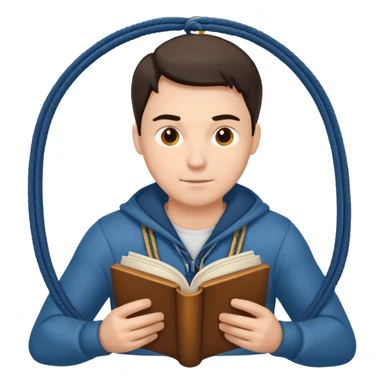 a man reading the book with ropes on the cover sticker