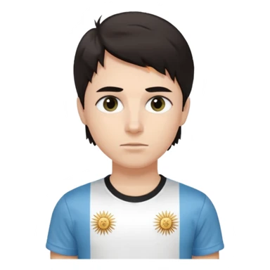 A dark-haired person with dark circles under their eyes and an Argentina t-shirt, with short and long hair but not combed. sticker