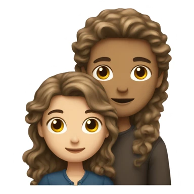 Brunette girl hugging a boy with long curly dark-blond hair sticker