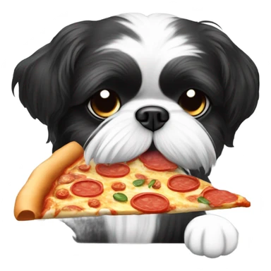 black and white shihtzu eating pizza sticker