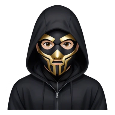 man with black hooded jacket and a black full-face geometric mask sticker