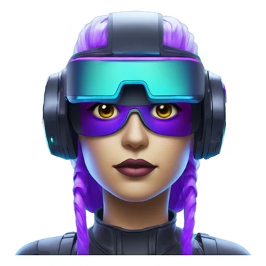 Secret humanoid agent in a futuristic hat with in Apple VR goggles headset code display on the goggles , cyberpunk, cyan and purple colors, only upper body portrait, front facing the camera  sticker