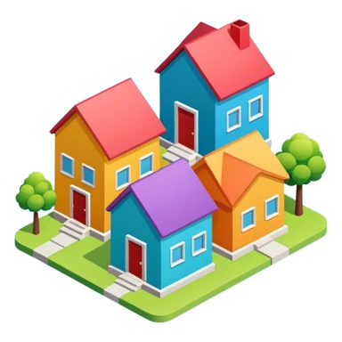 group of 3 houses representing neighborhood isometric houses on transparent background similar in style to the iphone icons sticker