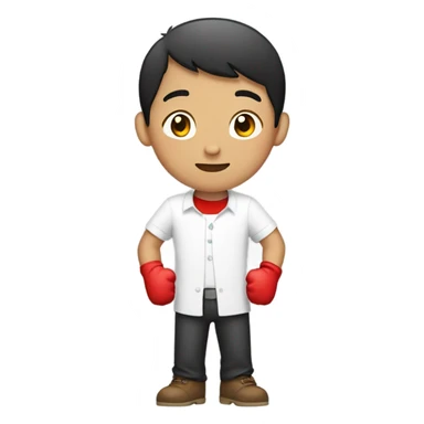 Asian Boy wearing red gloves and a white shirt sticker