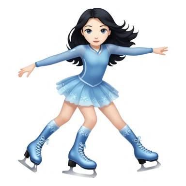 pale girl with long black hair ice skating, iOS emoji style sticker