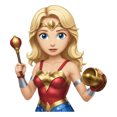 Blonde blue eyes Wonder Woman holding bell and baton sticker
