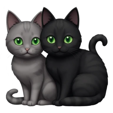 1 grey cat with green eyes and 1 black with green eyes cat cuddling sticker