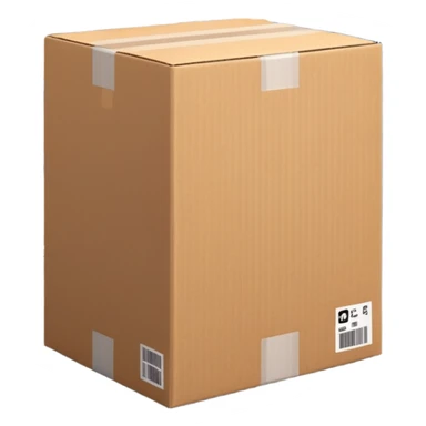 Ultra-realistic cardboard box inspired by the 📦 emoji in a warehouse environment, 4K, detailed corrugated texture, taped edges, industrial shelves in background, soft industrial lighting, realistic shadows, sharp focus, cinematic depth, professional photography. sticker