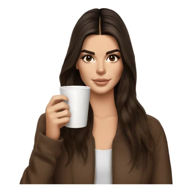 brunette Kendall Jenner with long and brown hair her eyes brown and sipping coffee  sticker
