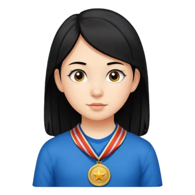 Girl child with black hair and many medals on neck sticker