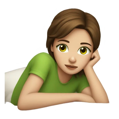 Girl with brown hair and green eyes laying on a pillow  sticker