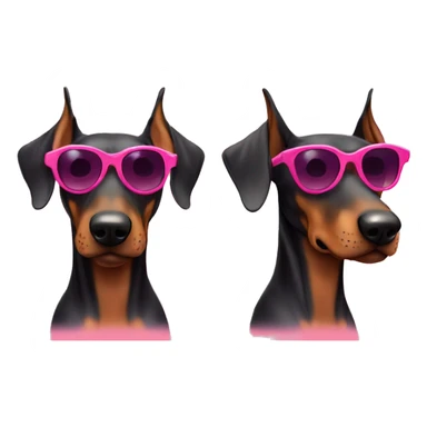 Miniature Doberman with sunglasses and a pink heart sticker