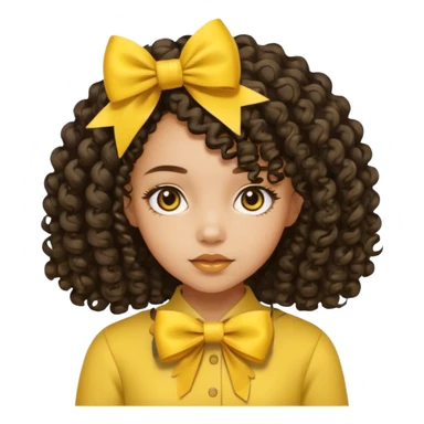 lightskin girl with medium length curly hair, yellow bows sticker