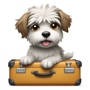 Sitting small scruffy dog suitcase with suitcase  sticker