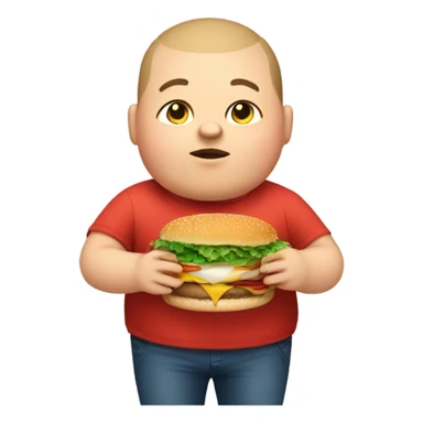 Fat kid with a buzzcut holding a burger sticker
