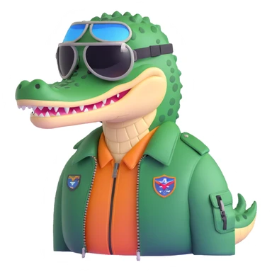 crocodile with bomber jacket and aviator helmet sticker