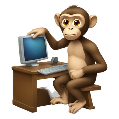 A monkey at a computer with a lot of money around him sticker
