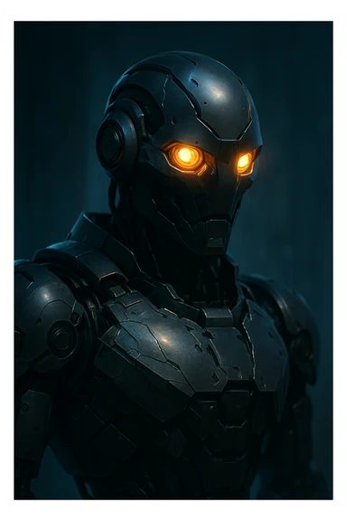 robot with glowing eyes, futuristic style, sci-fi sticker