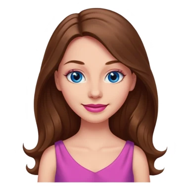 A woman has beige skin, long brown hair, blue eyes, plumb lips, she wears pink dress  sticker