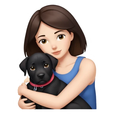 Brunette hugging a black labrador/american staffordshire dog sticker