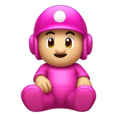 mario sitting with a pink teletubby sticker