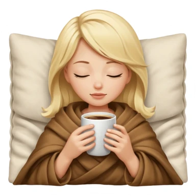 Blonde girl inside a blanket sipping coffee eyes closed sticker