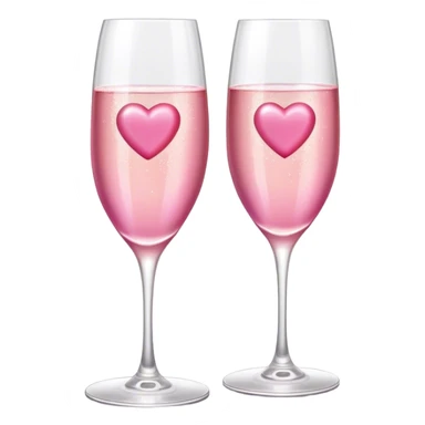 two glasses of champagne with pink heart-shaped ice cubes sticker