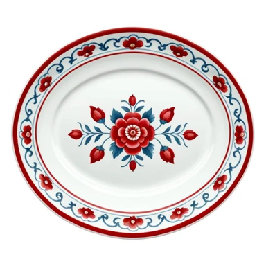 antique porcelain white and red platter  sticker