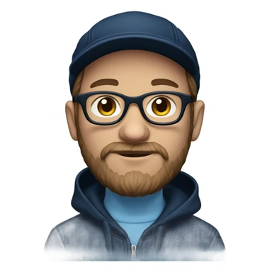 a white dude with beard and sideburns and glasses wearing a black newsboy hat a navy blue hoodie with baby blue tribal on the front and arms sticker