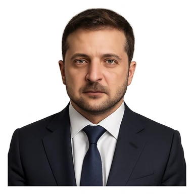 realistic portrait of Vladimir Zelensky in a business suit, no background sticker